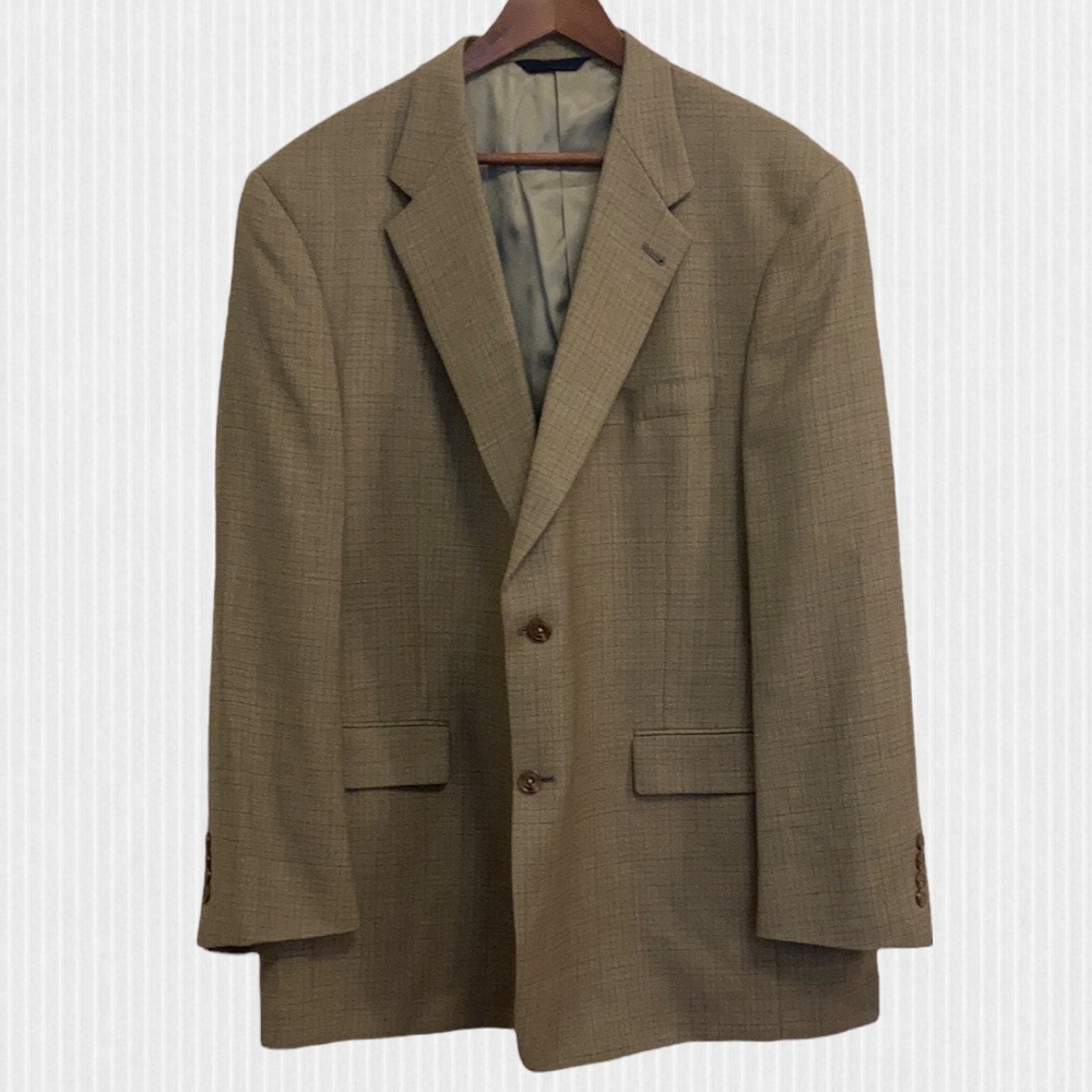 Burberry London Union Made Tan Windowpane Blazer Size 48R
